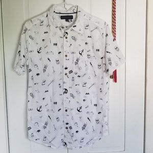 aeropostale white buttoned shirt with doodles